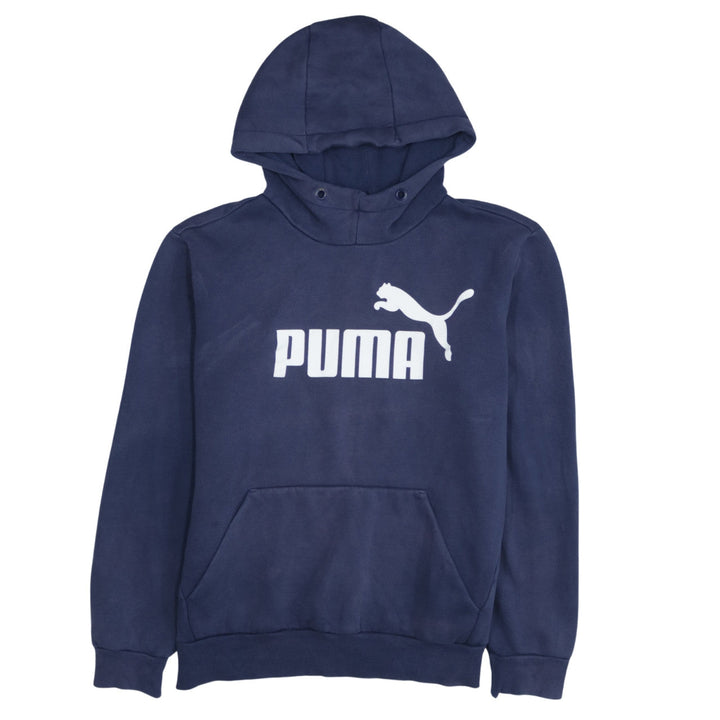 Puma Men's Blue Pullover Hoodie Small Logo Fleece Sweatshirt