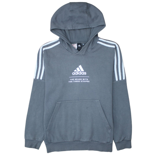 Adidas Boys Grey Pullover Hoodie 14 Years Logo Hooded Sweatshirt