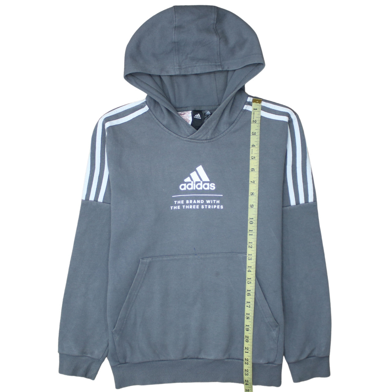 Adidas Boys Grey Pullover Hoodie 14 Years Logo Hooded Sweatshirt