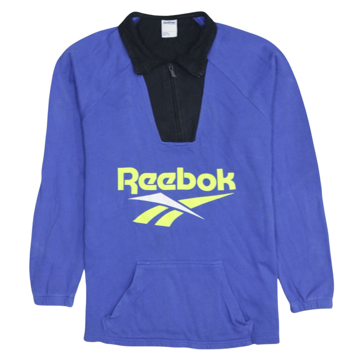 Reebok Mens Blue 1/2 Zip Collared Logo Sweatshirt L Retro Sportswear
