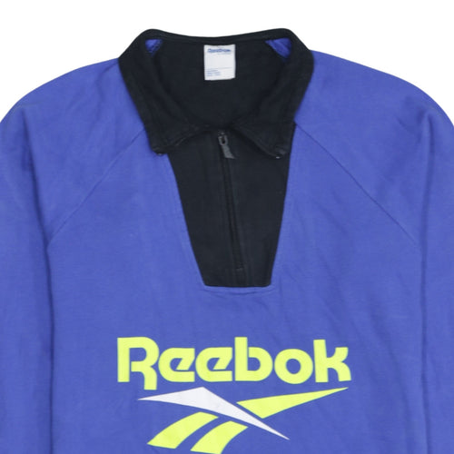 Reebok Mens Blue 1/2 Zip Collared Logo Sweatshirt L Retro Sportswear