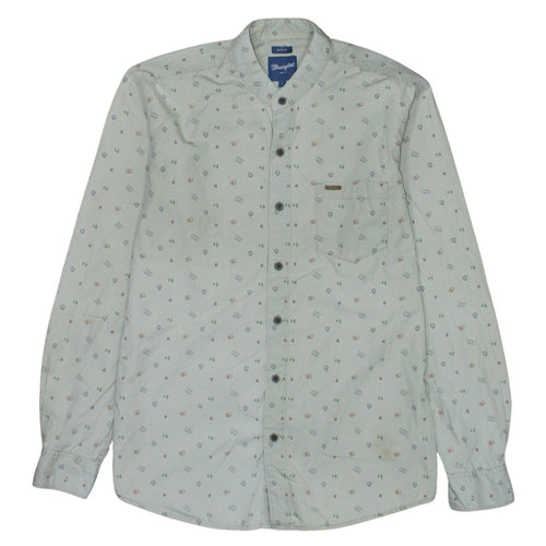 Wrangler Men Beige Slim Fit Long Sleeve Band Collar Button-Up Shirt L
