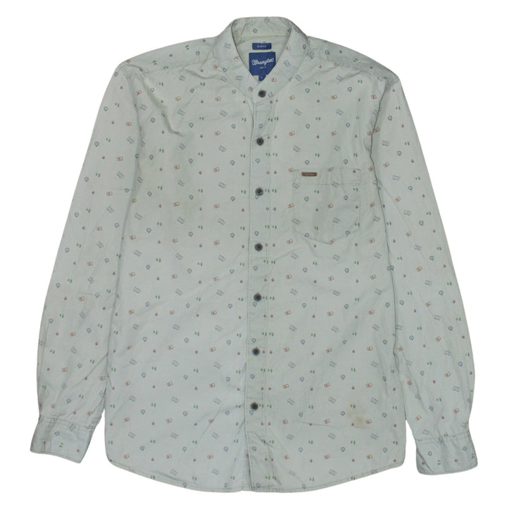 Wrangler Men Beige Slim Fit Long Sleeve Band Collar Button-Up Shirt L