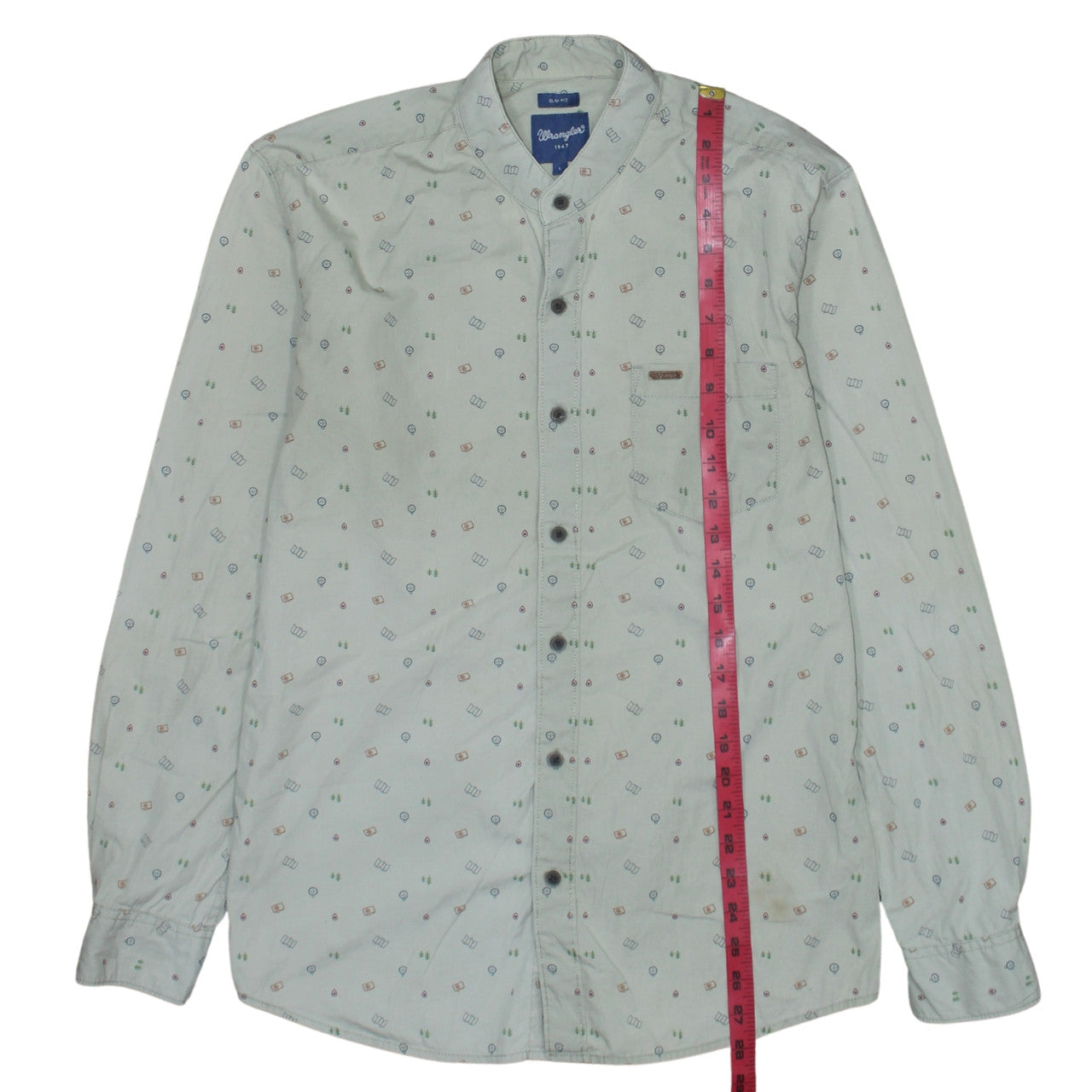 Wrangler Men Beige Slim Fit Long Sleeve Band Collar Button-Up Shirt L