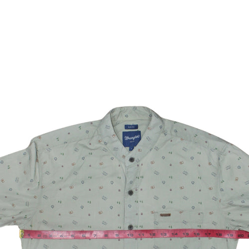 Wrangler Men Beige Slim Fit Long Sleeve Band Collar Button-Up Shirt L