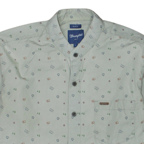 Wrangler Men Beige Slim Fit Long Sleeve Band Collar Button-Up Shirt L