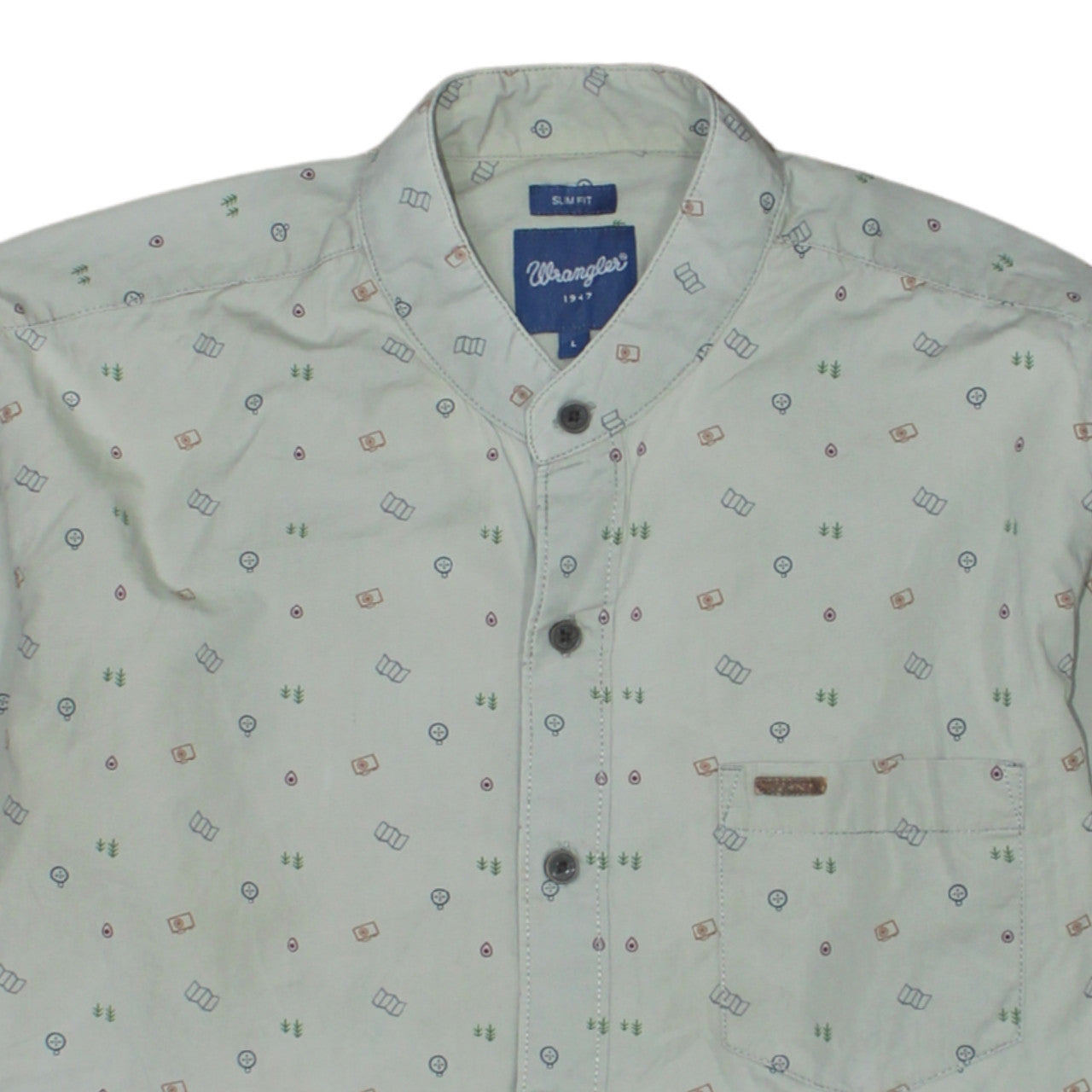 Wrangler Men Beige Slim Fit Long Sleeve Band Collar Button-Up Shirt L