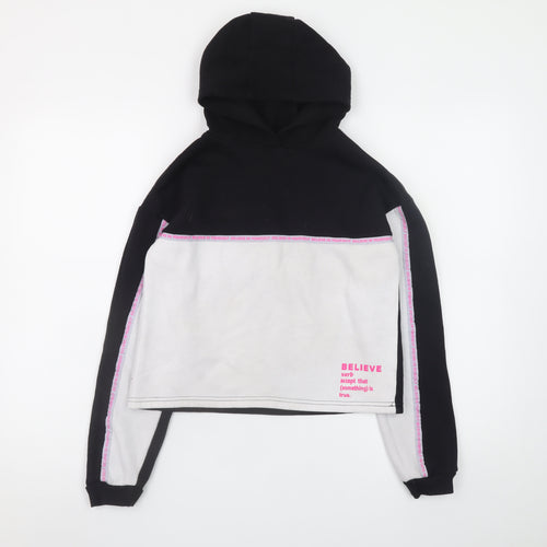 Primark Girls Black & White Pullover Hoodie 12-13 Years Believe Print