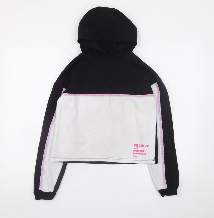 Primark Girls Black & White Pullover Hoodie 12-13 Years Believe Print