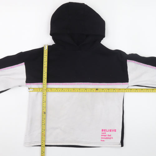 Primark Girls Black & White Pullover Hoodie 12-13 Years Believe Print