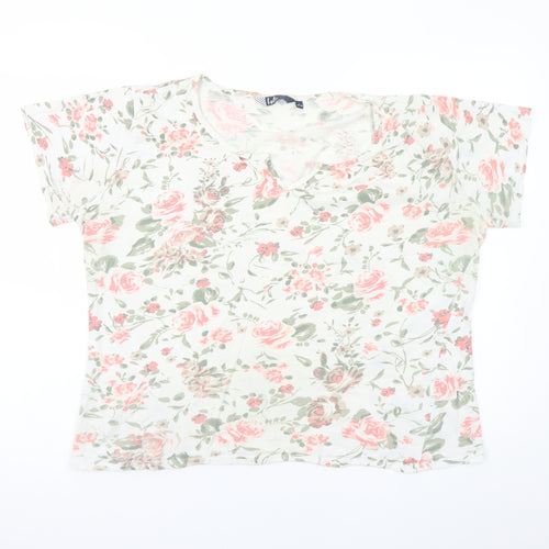 Isle Women Floral White Pink Cotton T-Shirt Size 18-20 L