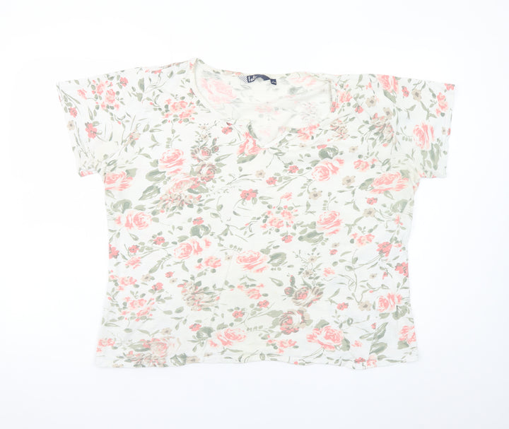 Isle Women Floral White Pink Cotton T-Shirt Size 18-20 L