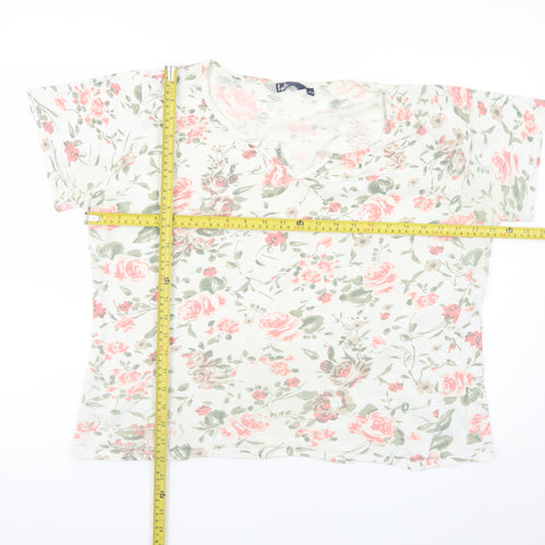 Isle Women Floral White Pink Cotton T-Shirt Size 18-20 L
