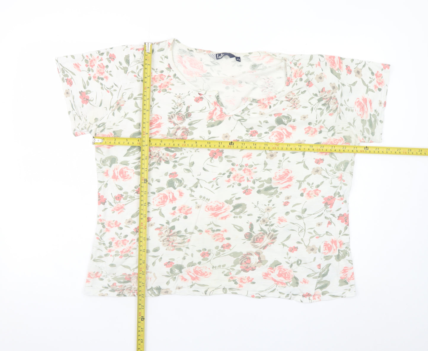 Isle Women Floral White Pink Cotton T-Shirt Size 18-20 L