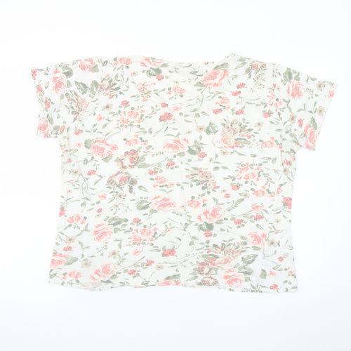 Isle Women Floral White Pink Cotton T-Shirt Size 18-20 L