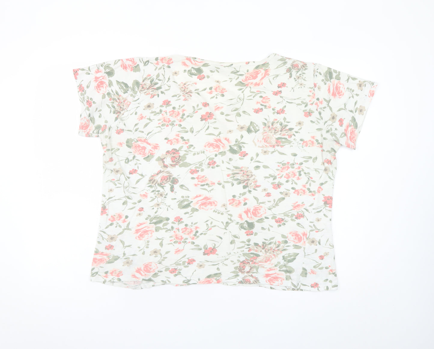 Isle Women Floral White Pink Cotton T-Shirt Size 18-20 L