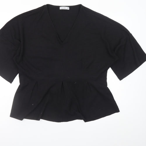 Gallery Women Black Large V-Neck Tunic Top with Tie Belt