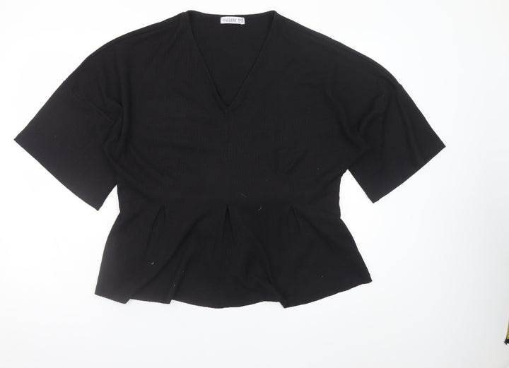 Gallery Women Black Large V-Neck Tunic Top with Tie Belt
