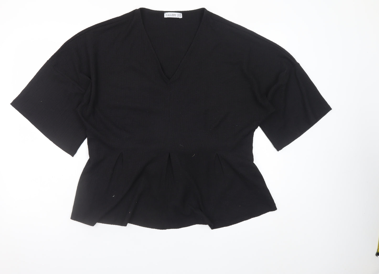 Gallery Women Black Large V-Neck Tunic Top with Tie Belt