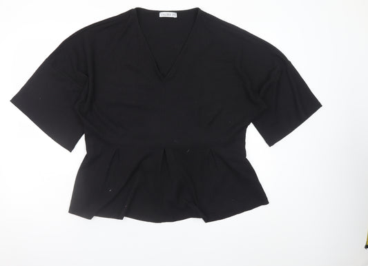 Gallery Women Black Large V-Neck Tunic Top with Tie Belt