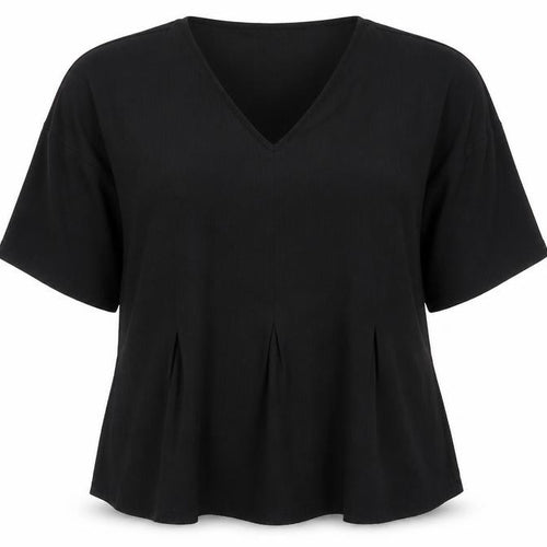 Gallery Women Black Large V-Neck Tunic Top with Tie Belt