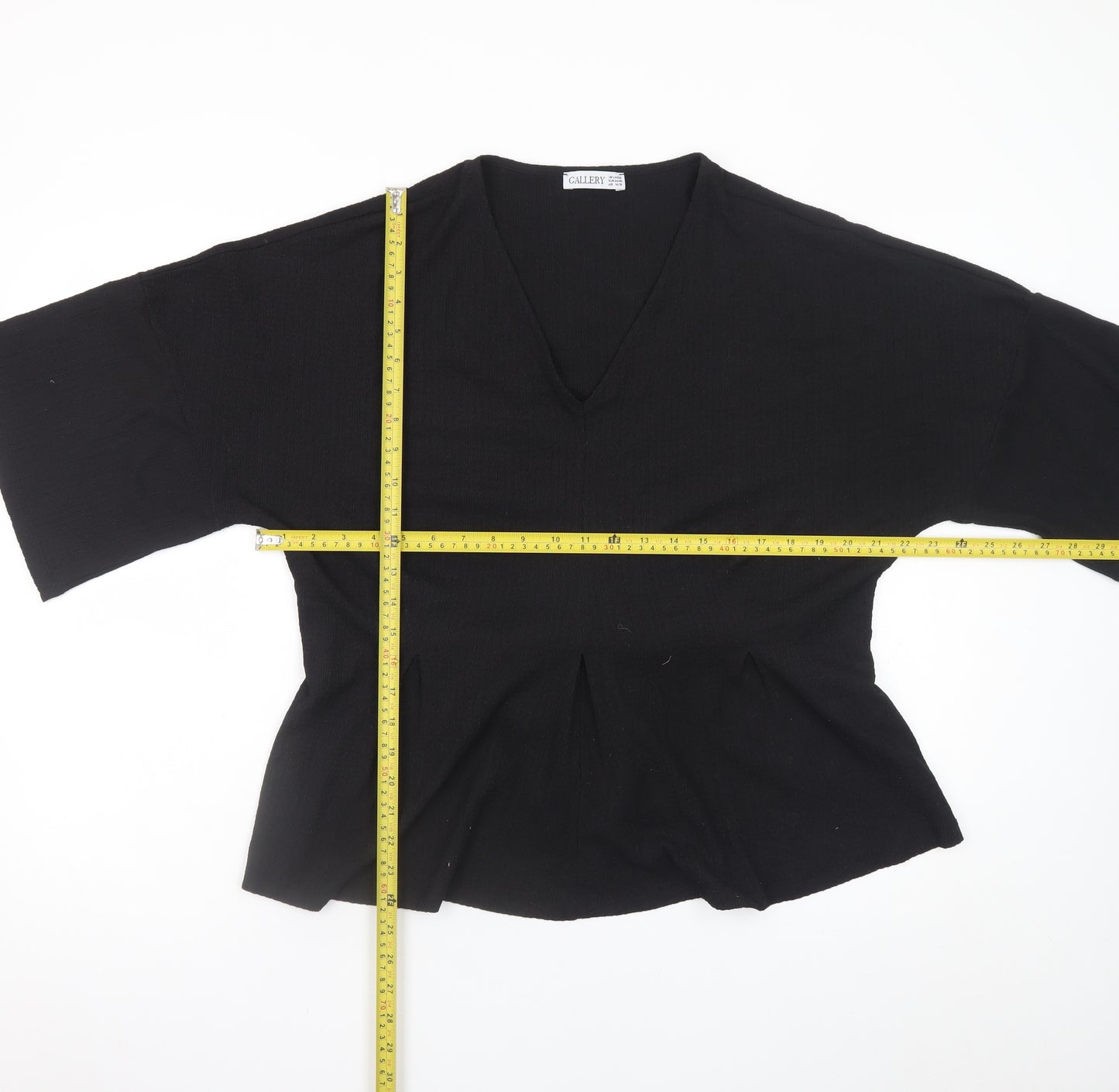 Gallery Women Black Large V-Neck Tunic Top with Tie Belt