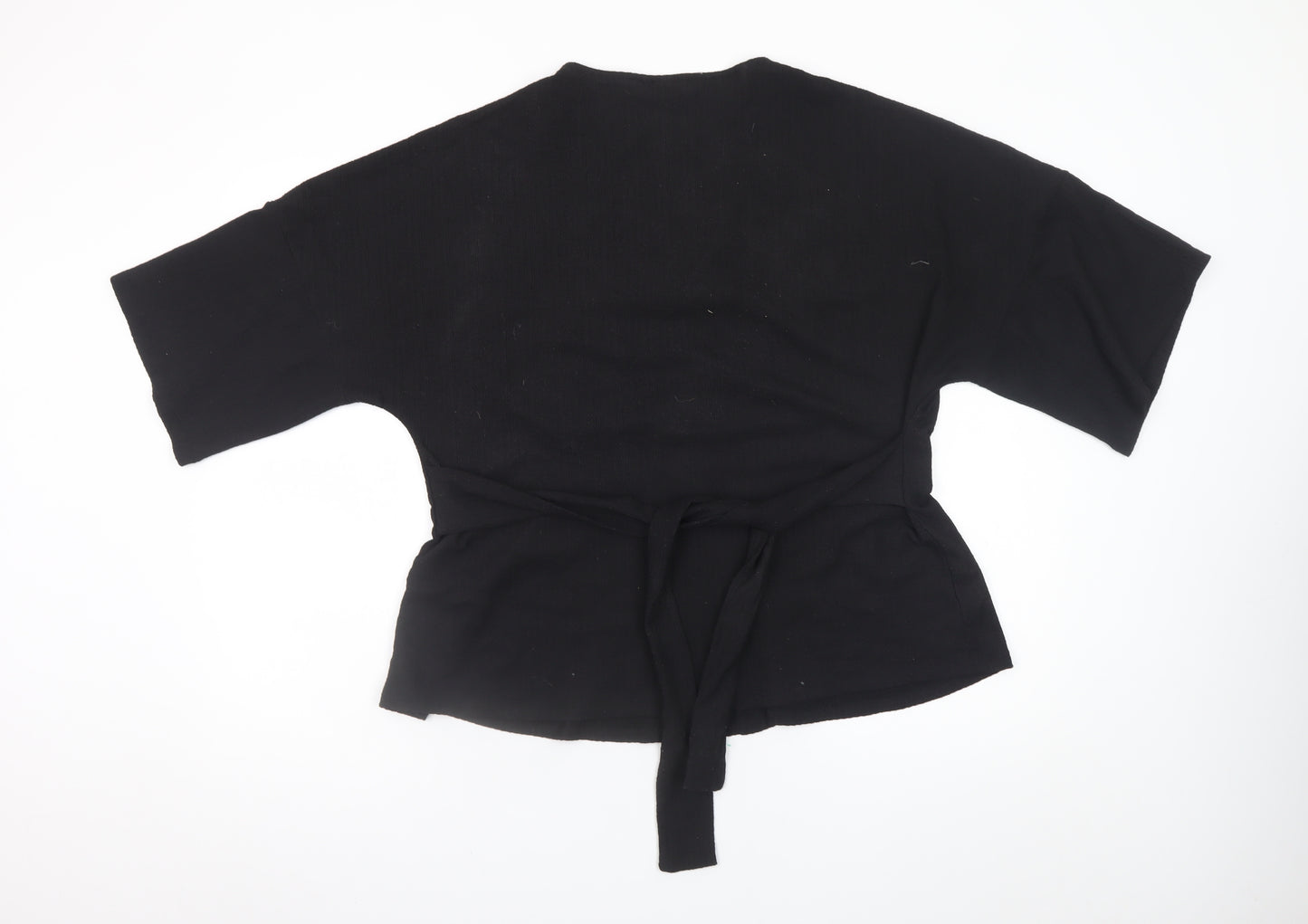 Gallery Women Black Large V-Neck Tunic Top with Tie Belt