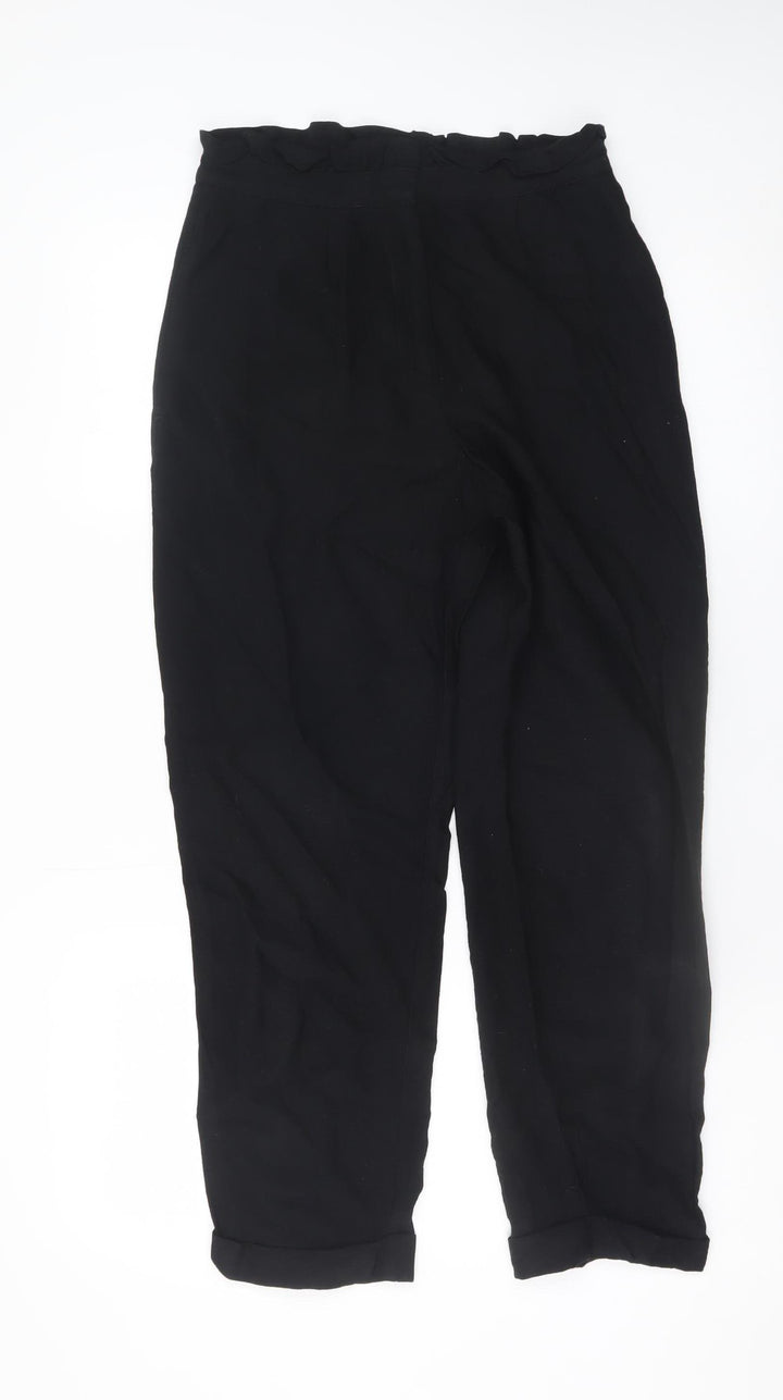 Topshop Women’s Black Paperbag High Waist Tapered Trousers Size 8