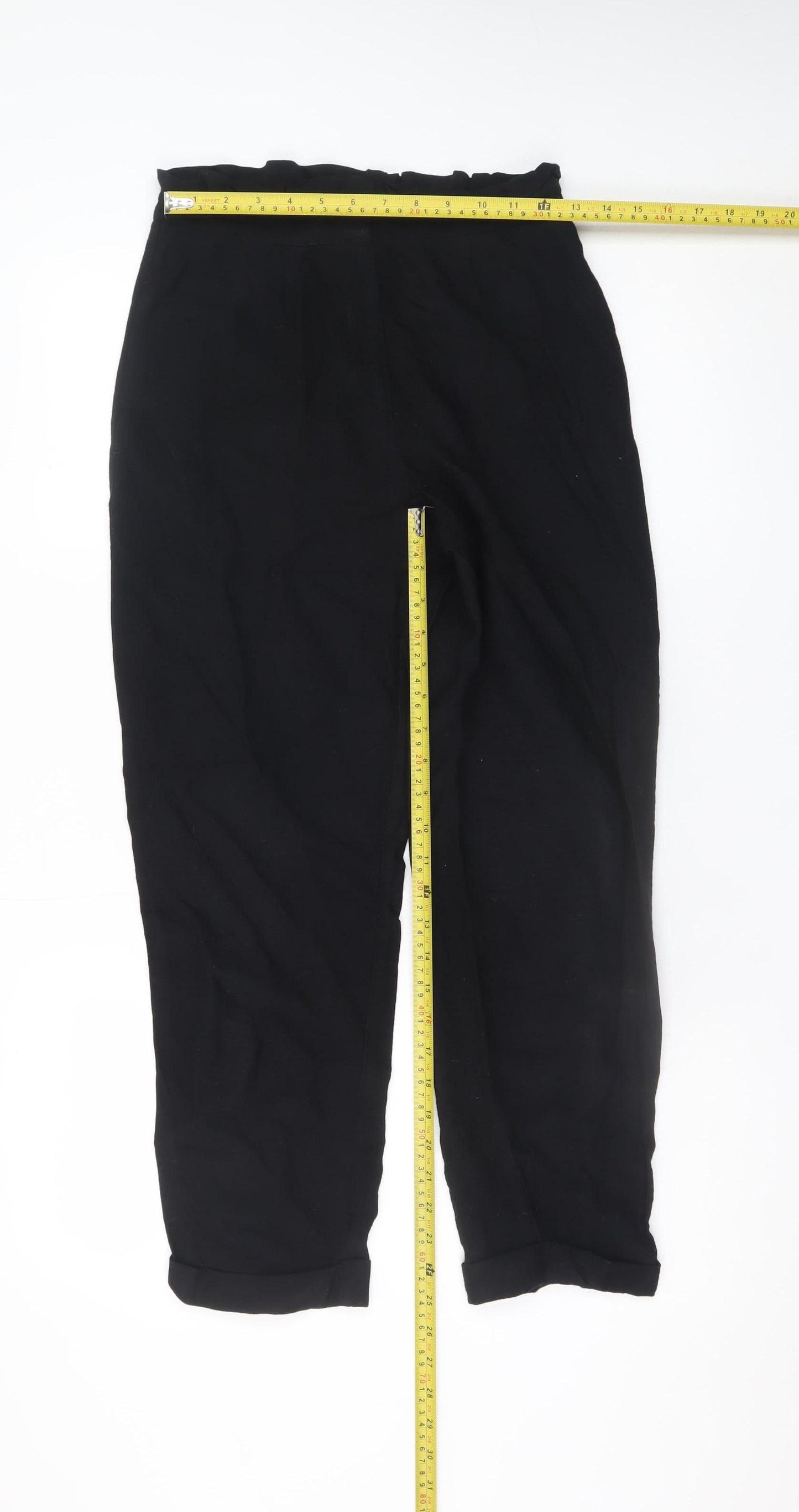 Topshop Women’s Black Paperbag High Waist Tapered Trousers Size 8