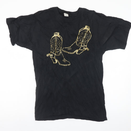 Diamond Dust Womens Black Embroidered Western T-Shirt Size M