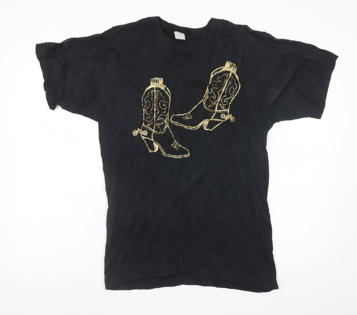Diamond Dust Womens Black Embroidered Western T-Shirt Size M