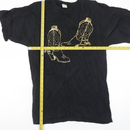 Diamond Dust Womens Black Embroidered Western T-Shirt Size M