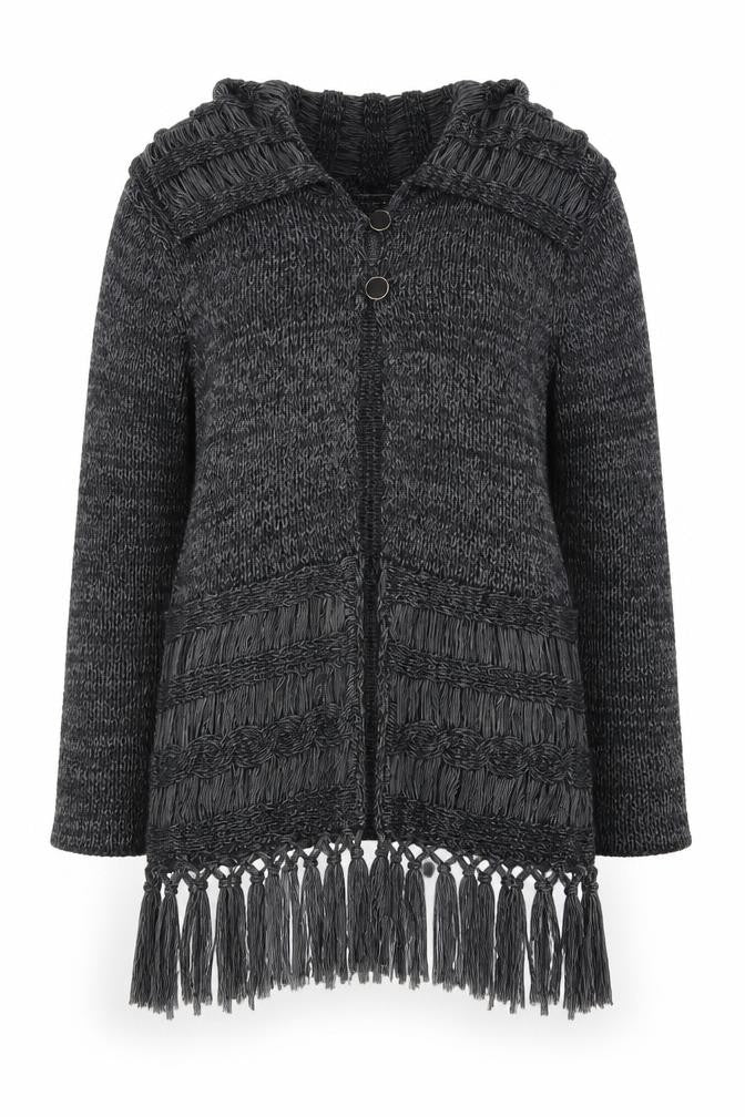 Front view of Paramour Women’s Grey Chunky Knit Fringe Cardigan M