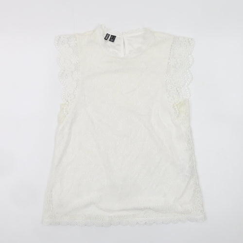 Pieces Women White Lace High Neck Sleeveless Blouse Size S