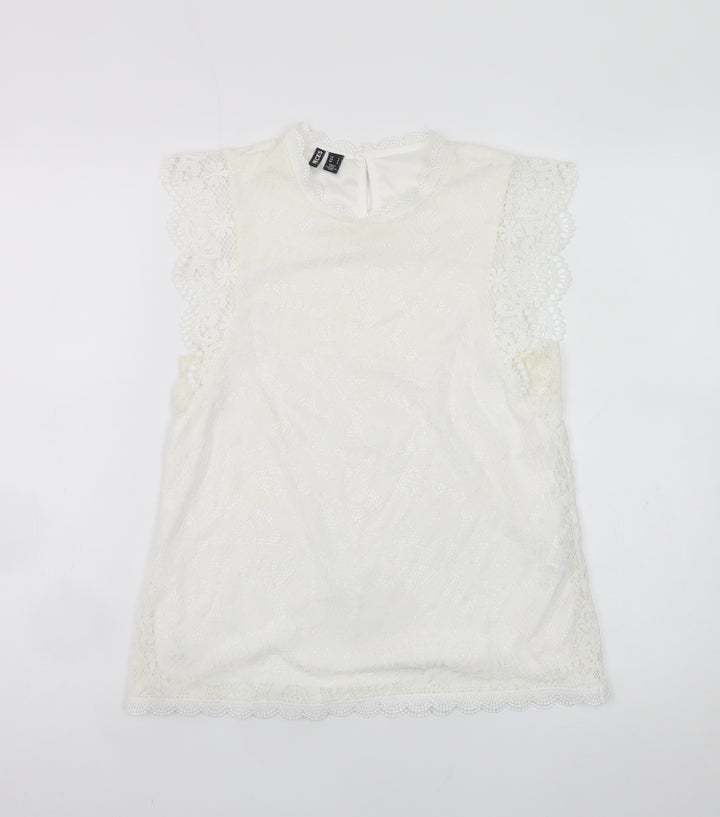 Pieces Women White Lace High Neck Sleeveless Blouse Size S