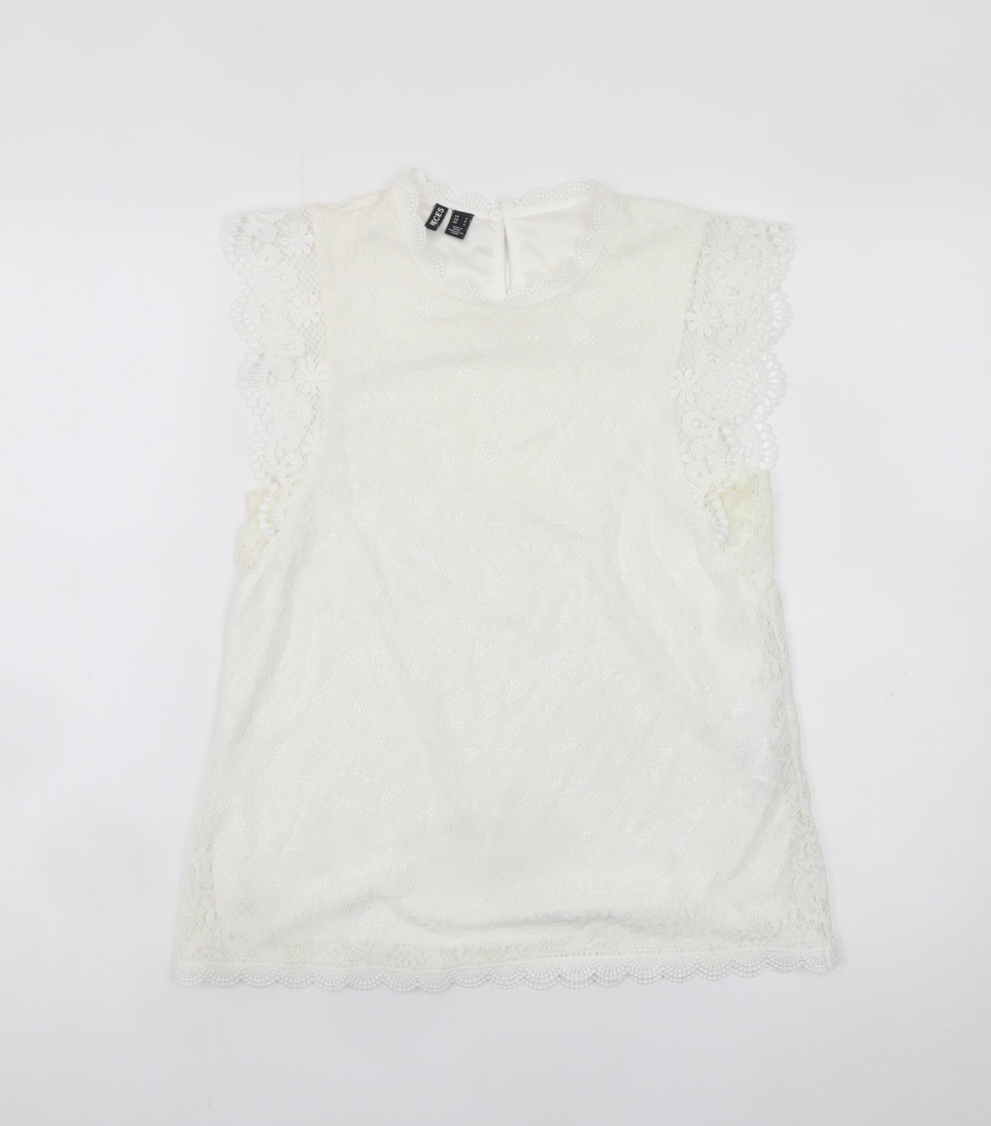 Pieces Women White Lace High Neck Sleeveless Blouse Size S