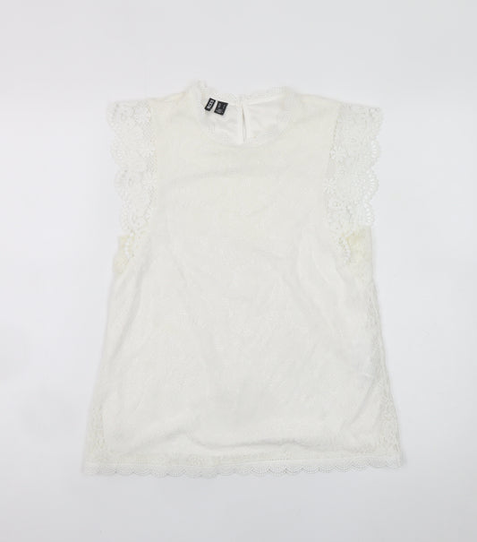 Pieces Women White Lace High Neck Sleeveless Blouse Size S