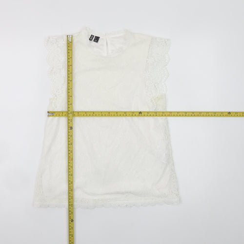 Pieces Women White Lace High Neck Sleeveless Blouse Size S