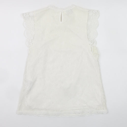 Pieces Women White Lace High Neck Sleeveless Blouse Size S