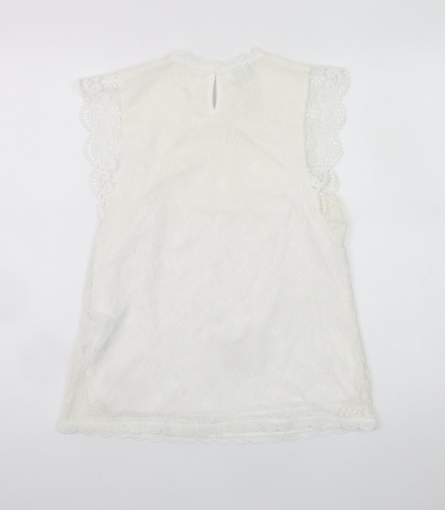 Pieces Women White Lace High Neck Sleeveless Blouse Size S