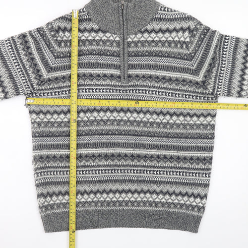 Dunnes Stores Men's Grey Fair Isle 1/2 Zip Wool Blend Jumper Size S