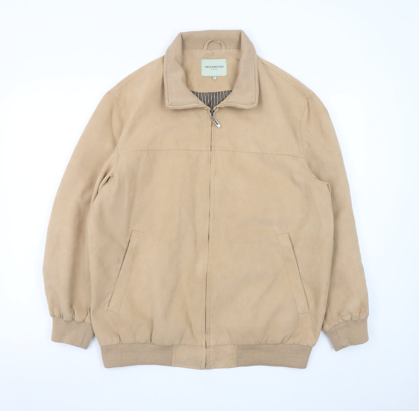 Greenwoods Mens Beige Bomber Jacket M Polyester Full Zip Casual