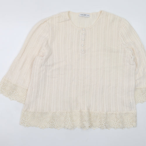 Gallery Women’s Ivory Crochet Trim Blouse UK XL 3/4 Sleeve Tunic