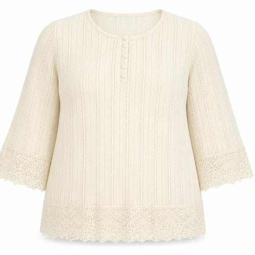 Gallery Women’s Ivory Crochet Trim Blouse UK XL 3/4 Sleeve Tunic