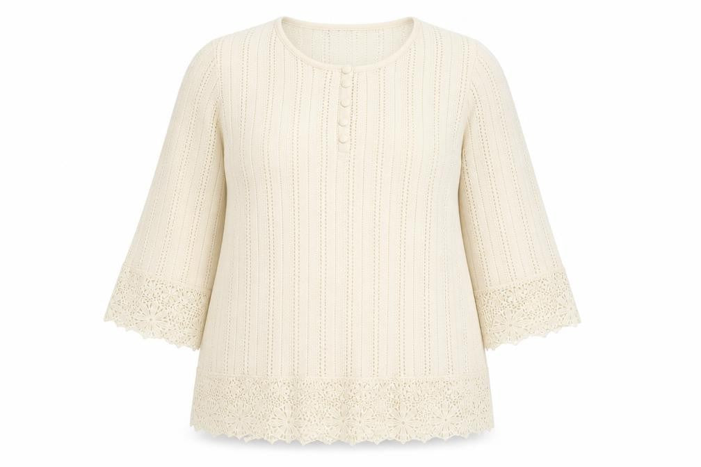 Gallery Women’s Ivory Crochet Trim Blouse UK XL 3/4 Sleeve Tunic