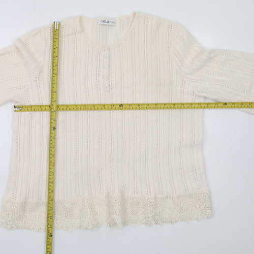 Gallery Women’s Ivory Crochet Trim Blouse UK XL 3/4 Sleeve Tunic