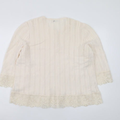 Gallery Women’s Ivory Crochet Trim Blouse UK XL 3/4 Sleeve Tunic