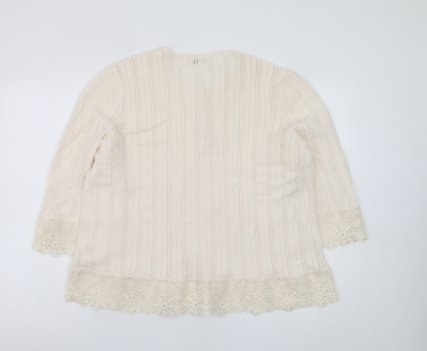 Gallery Women’s Ivory Crochet Trim Blouse UK XL 3/4 Sleeve Tunic