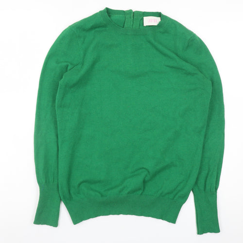 Savida Women Green Small Crew Neck Button Back Long Sleeve Jumper