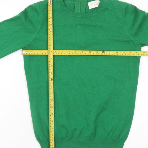 Savida Women Green Small Crew Neck Button Back Long Sleeve Jumper